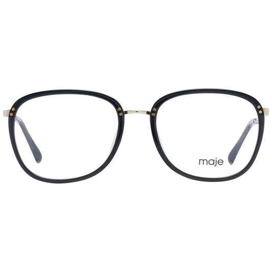 Maje Black Women Glasses Frame in black acetate with full-rim trapezium style and demo lenses, size 52-17-135.