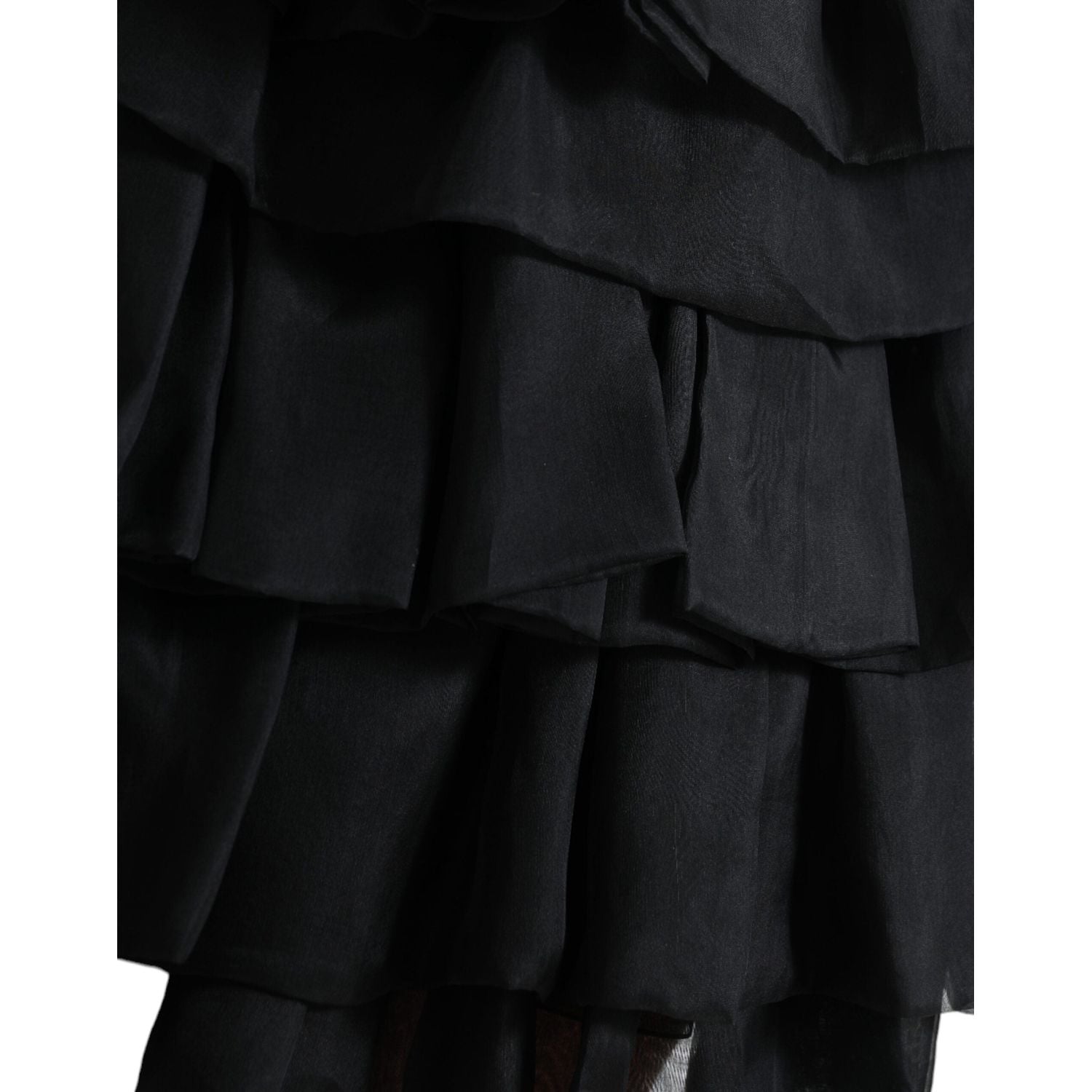 Dolce & Gabbana Black Tiered Aline High Waist Silk Mini Skirt