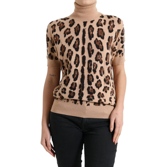 Dolce & Gabbana Beige Leopard Print Wool Turtleneck Top TSH84242-50