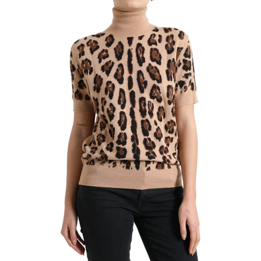 Dolce & Gabbana Beige Leopard Print Wool Turtleneck Top TSH84242-50
