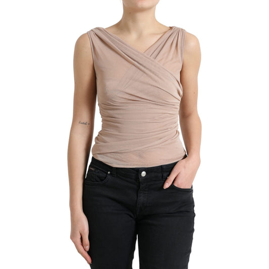 Dolce & Gabbana Beige Viscose V-neck Sleeveless Tank Top TSH84254-40
