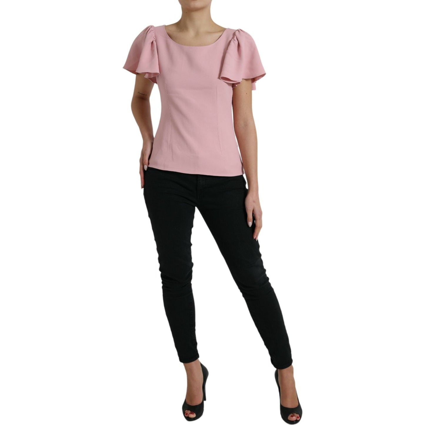 Dolce & Gabbana Pink Short Sleeves Round Neck Blouse Top