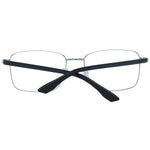 BMW Silver Men Glasses Frame, full-rim rectangle style with metal and plastic build, silver color, 56-18-145 size for men.