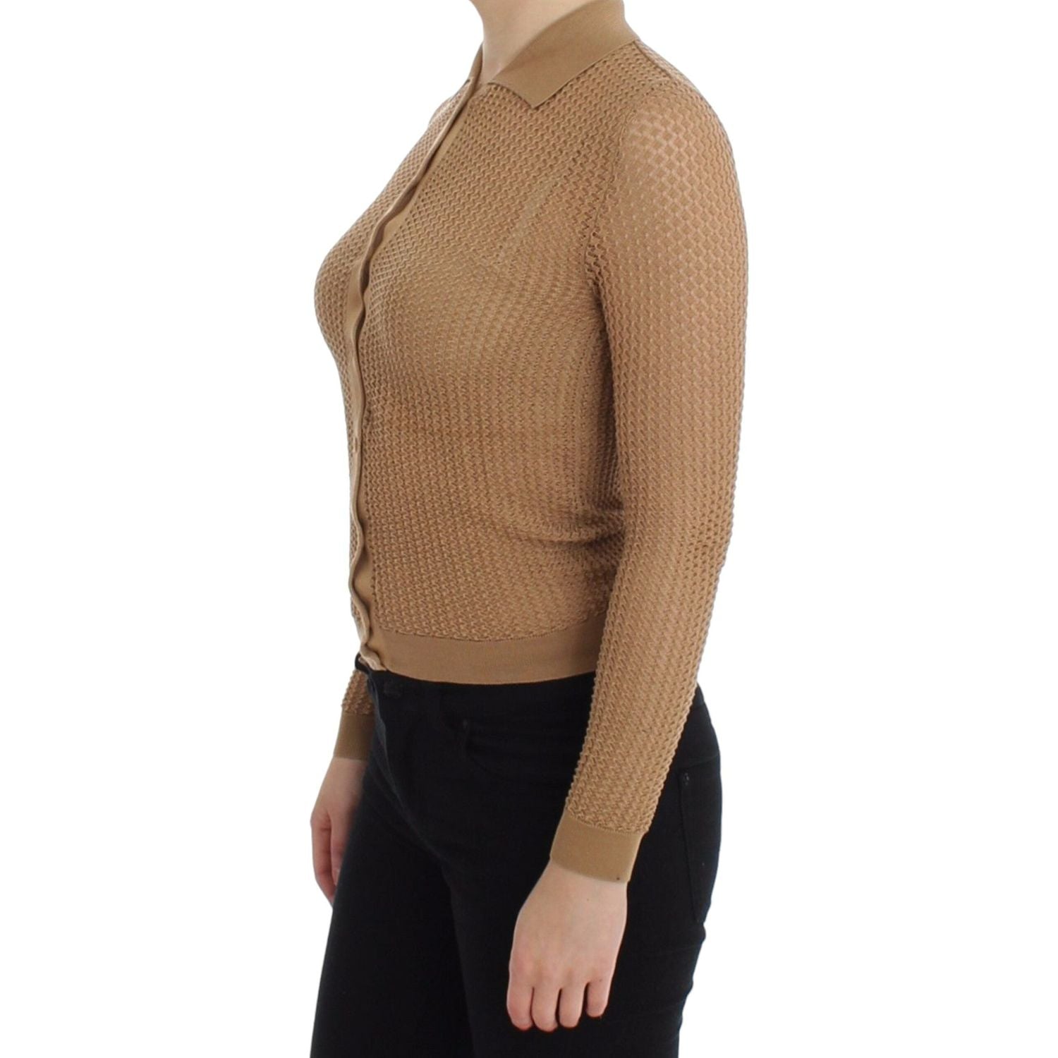 米色针织棉质 Polo 开衫