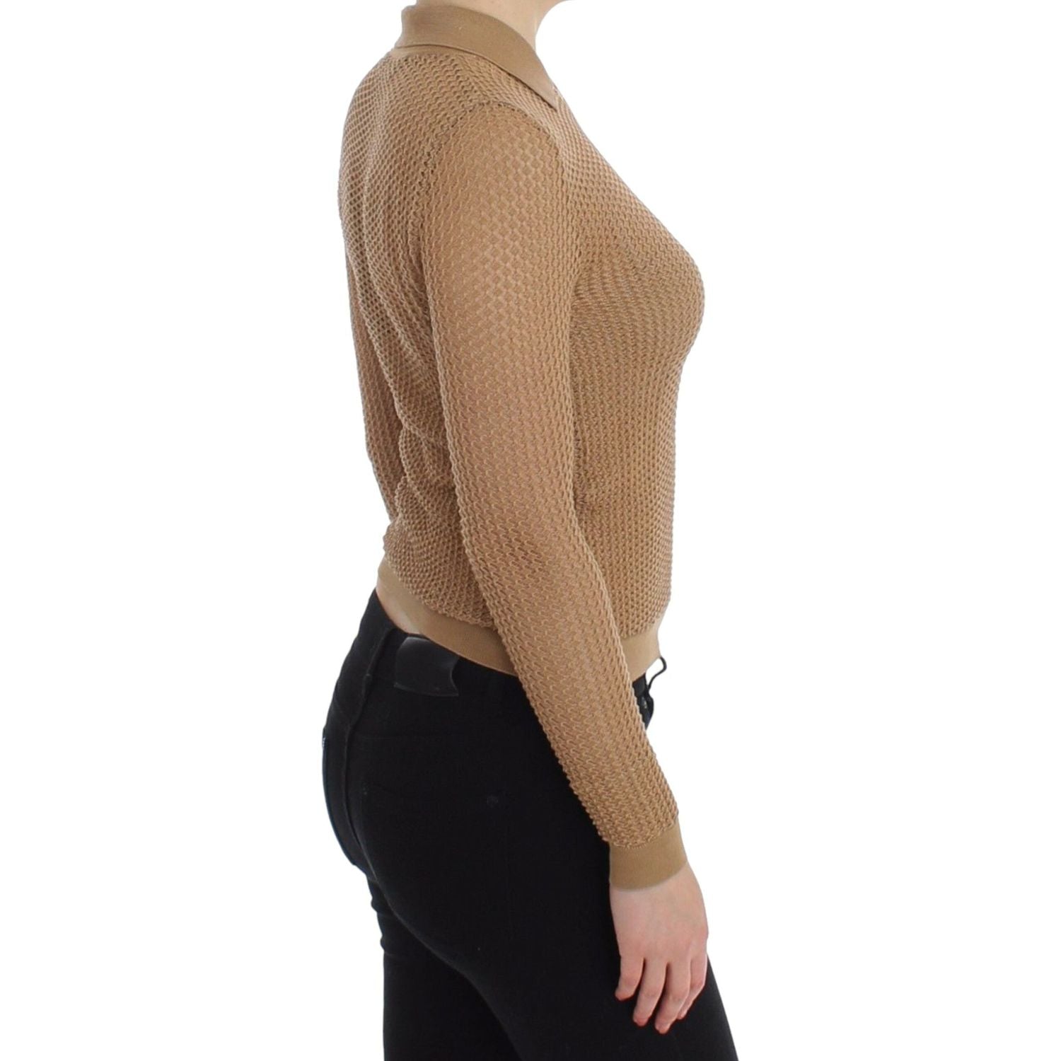 米色针织棉质 Polo 开衫