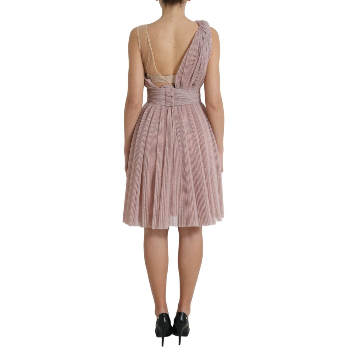 Dolce & Gabbana Pink One Shoulder Pleated Lame Tulle Dress