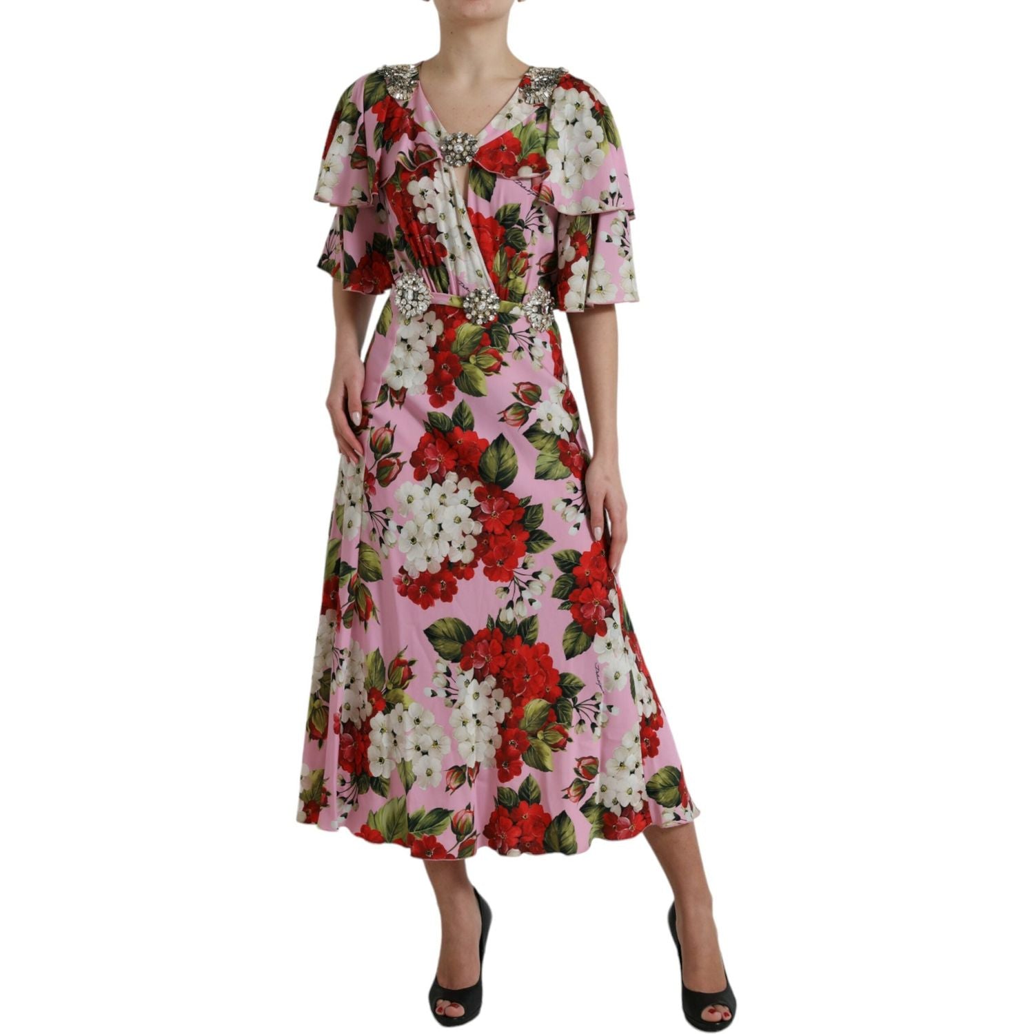 Dolce & Gabbana Multicolor Floral Crystal Embellished A-line Dress