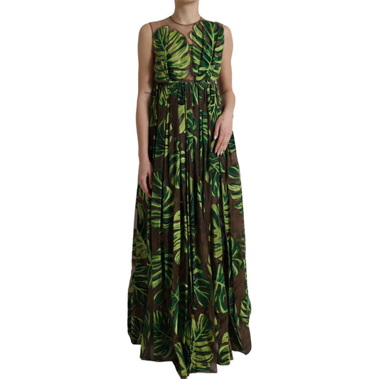 Dolce & Gabbana Green Banana Leaf Sleeveless Long Maxi Dress DR281084-40