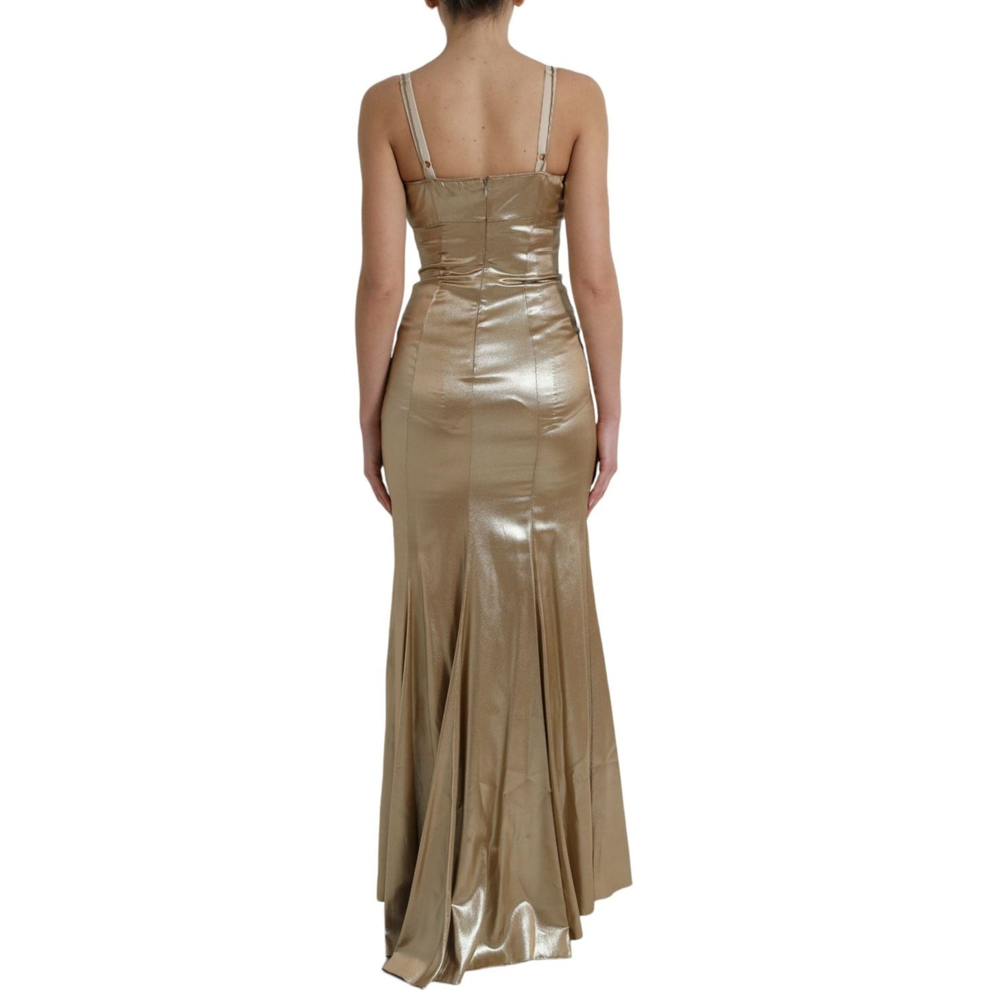 Dolce & Gabbana Metallic Gold Crystal Embellished Gown Dress