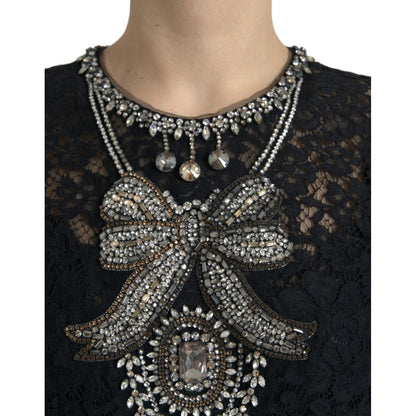 Dolce & Gabbana Black Lace Crystal Embellished Sheath Dress
