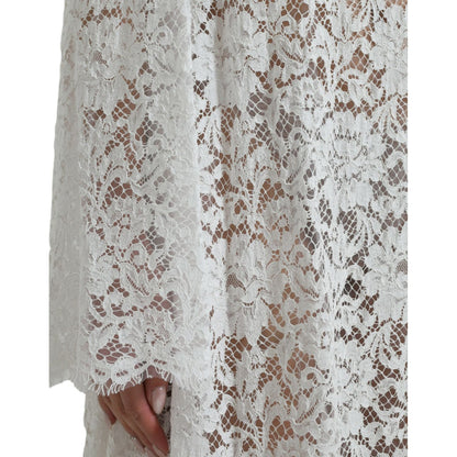 Dolce & Gabbana White Lace Crystal Embellished Shift Dress