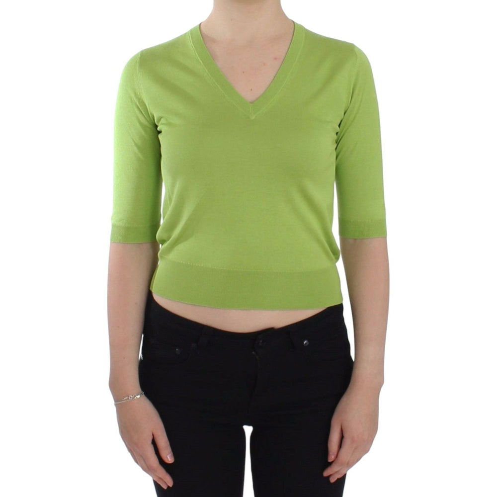 Dolce & Gabbana Green Wool V-neck Pullover Sweater Top SIG13323-1