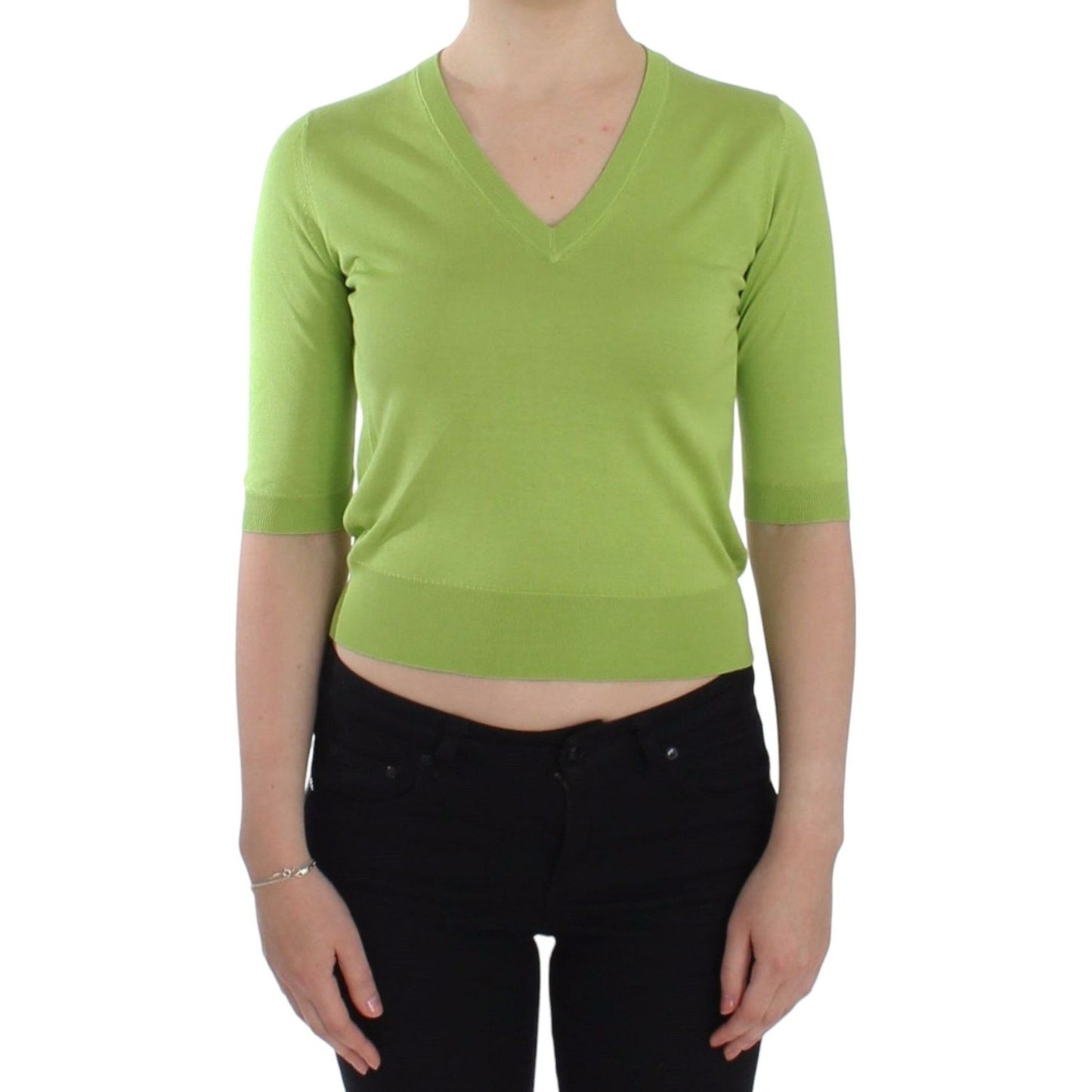 Dolce & Gabbana Green Wool V-neck Pullover Sweater Top SIG13323-1