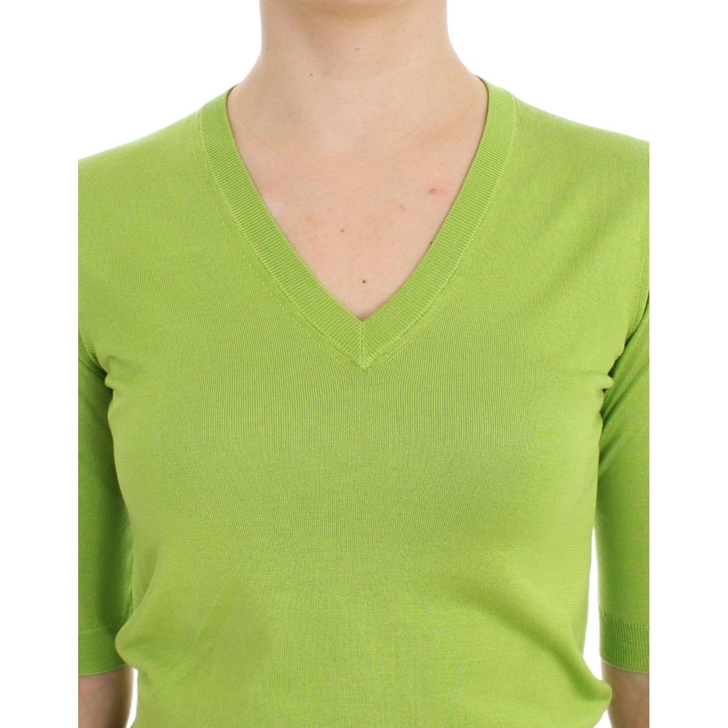 Dolce & Gabbana Green Wool V-neck Pullover Sweater Top SIG13323-1