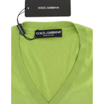 Dolce & Gabbana Green Wool V-neck Pullover Sweater Top SIG13323-1