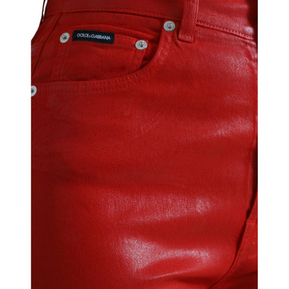 Dolce & Gabbana Red Cotton High Waist Skinny Denim Jeans