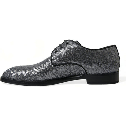 Dolce & Gabbana Silver Sequined Lace Up Men Derby Dress Shoes