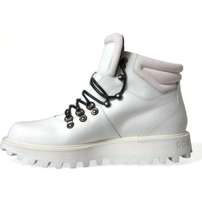Dolce & Gabbana White Vulcano Trekking Ankle Boots Shoes
