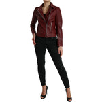Dolce & Gabbana Bordeaux Leather Biker Coat Lambskin Jacket JKT3713-40