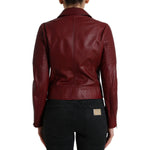 Dolce & Gabbana Bordeaux Leather Biker Coat Lambskin Jacket JKT3713-40