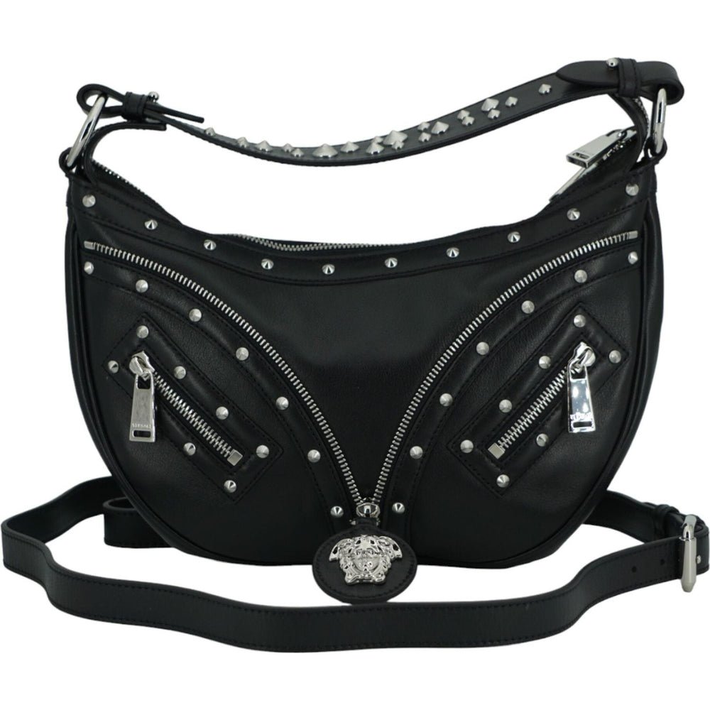 Versace Elegant Black Leather Hobo Shoulder Bag 8056204137471