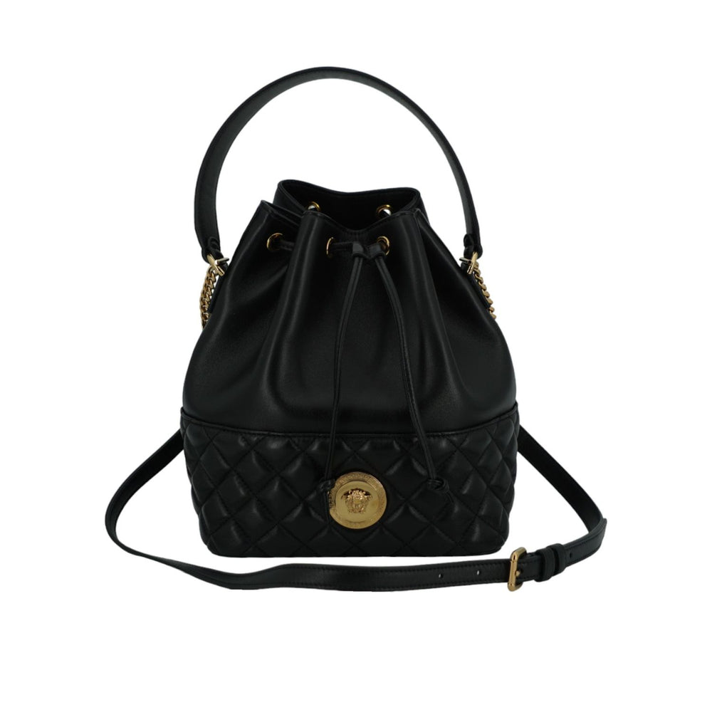 Versace Elegant Black Leather Medusa Bucket Shoulder Bag 8056204626517