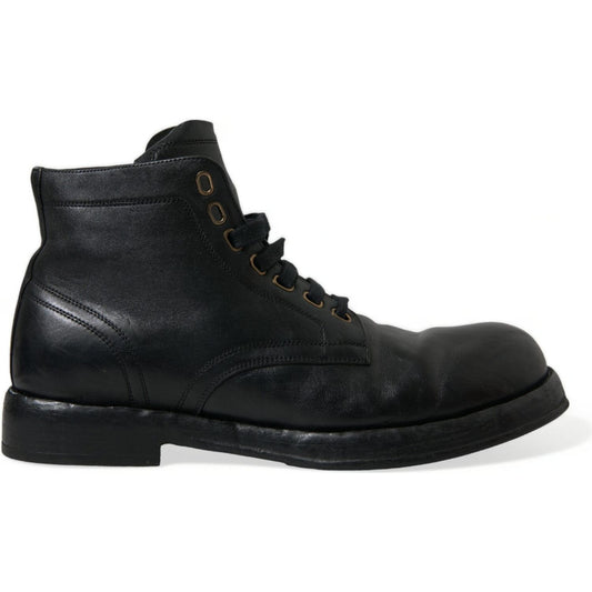 Dolce & Gabbana Elegant Black Horse Leather Ankle Boots Dolce & Gabbana Black