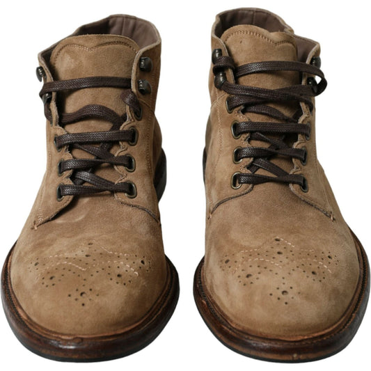 Dolce & Gabbana Elegant Leather Ankle Lace-Up Boots Dolce & Gabbana Dim Gray