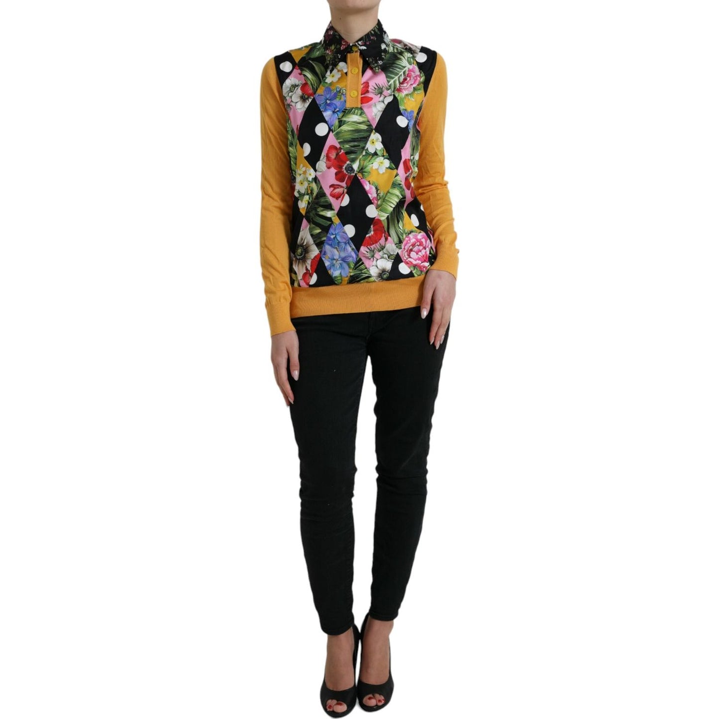 Dolce & Gabbana Multicolor Patchwork Cashmere Henley Sweater