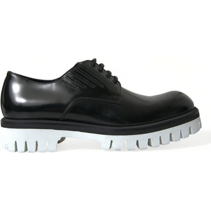 Dolce & Gabbana Black White Leather Lace Up Derby Dress Shoes