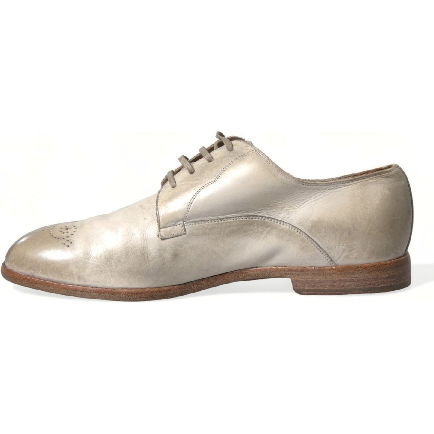 Dolce & Gabbana White Distressed Leather Derby Dress Shoes