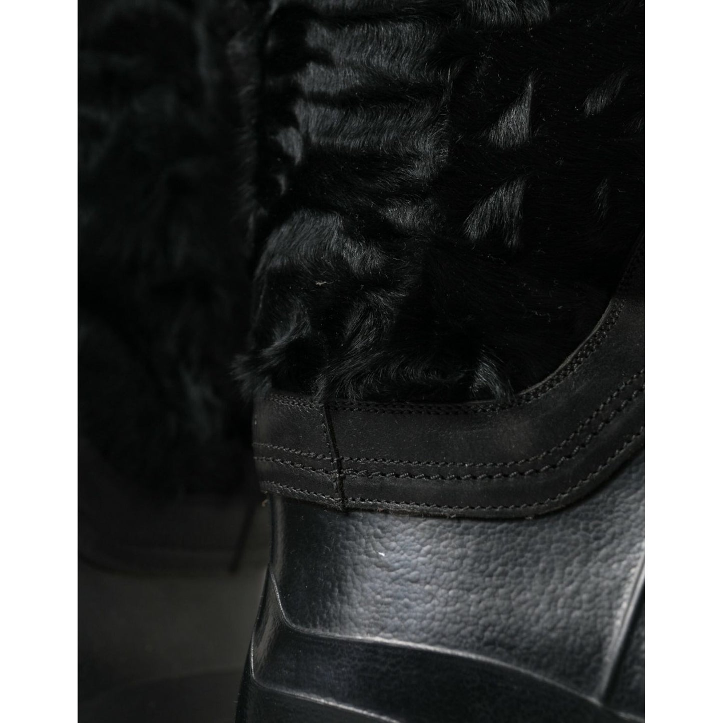Dolce & Gabbana Black Rubber Lace Up Shearling Rain Boots Shoes