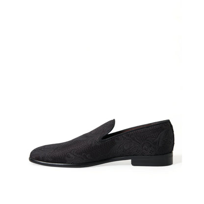 Dolce & Gabbana Black Brocade Men Slip On Loafer Dress Shoes