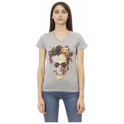 Trussardi Action Gray Cotton Women V-Neck Top