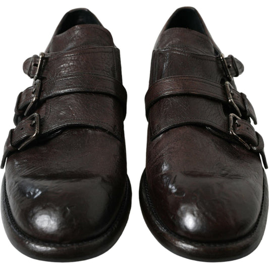 Dolce & Gabbana Elegant Triple Buckle Leather Dress Shoes Dolce & Gabbana Dark Slate Gray
