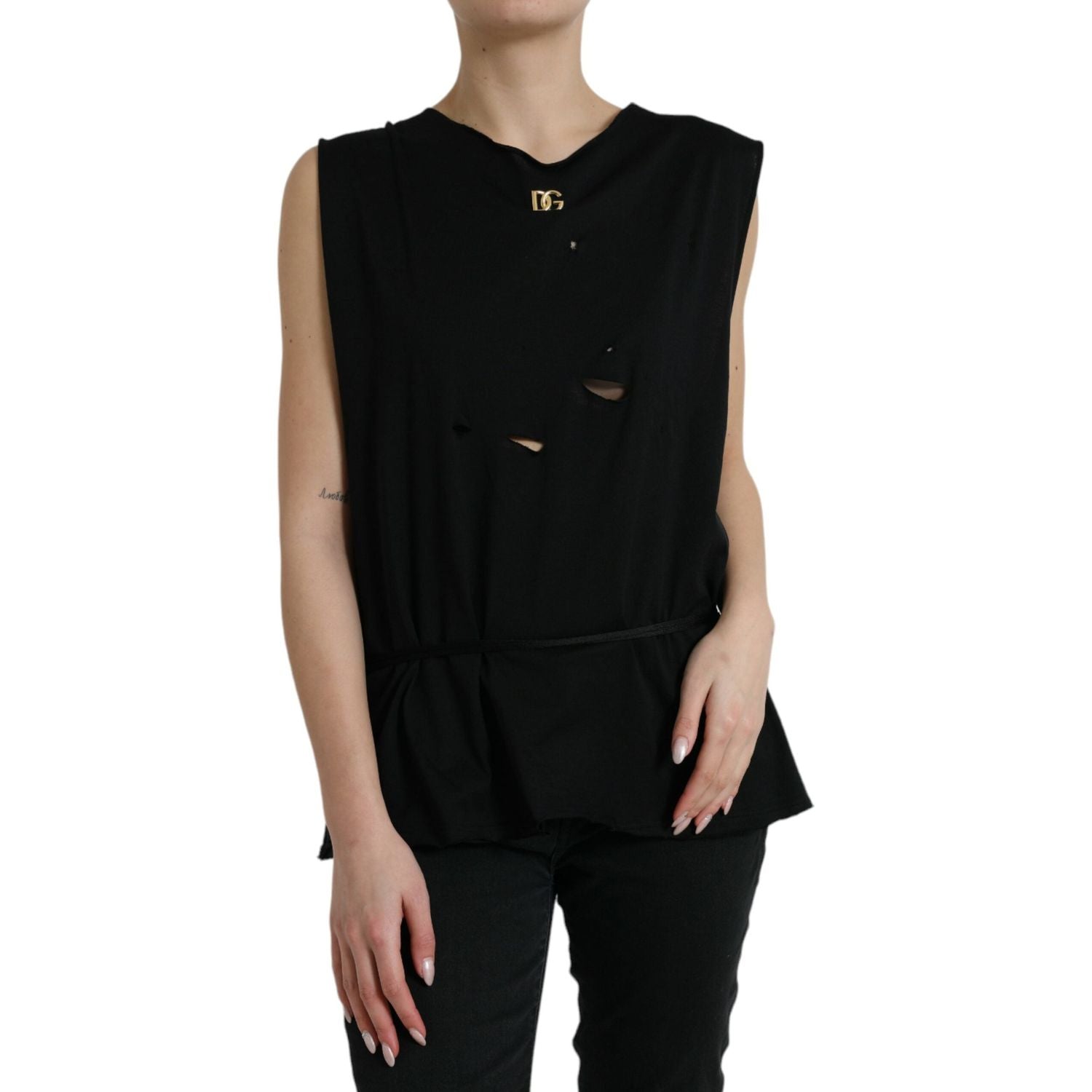 优雅黑色圆领背心