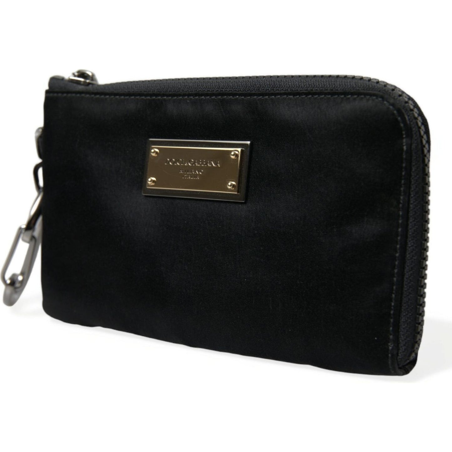 Dolce & Gabbana Black Nylon Logo Plaque Keyring Pouch Clutch Bag