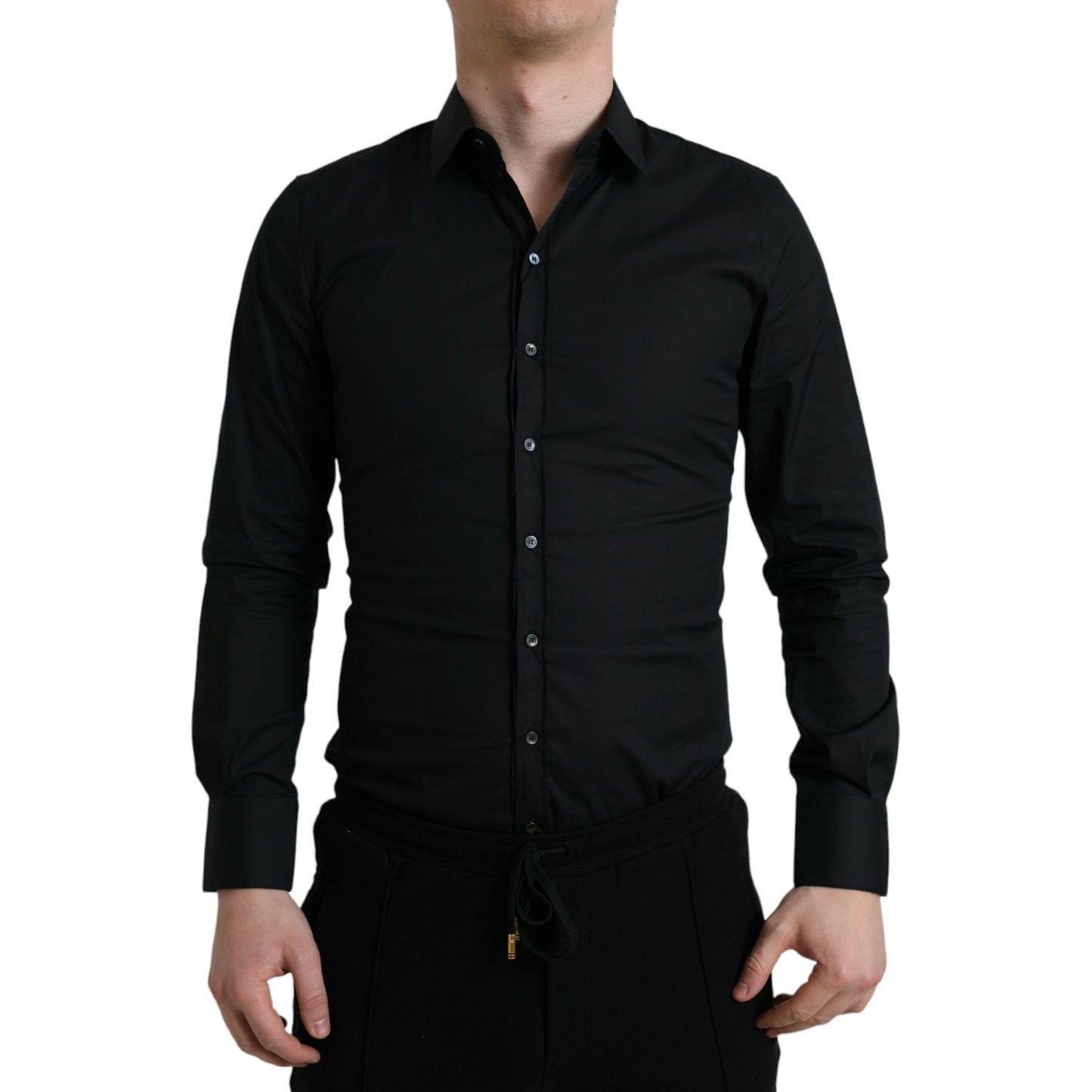 Dolce & Gabbana Black Cotton Stretch Slim Formal Dress Shirt