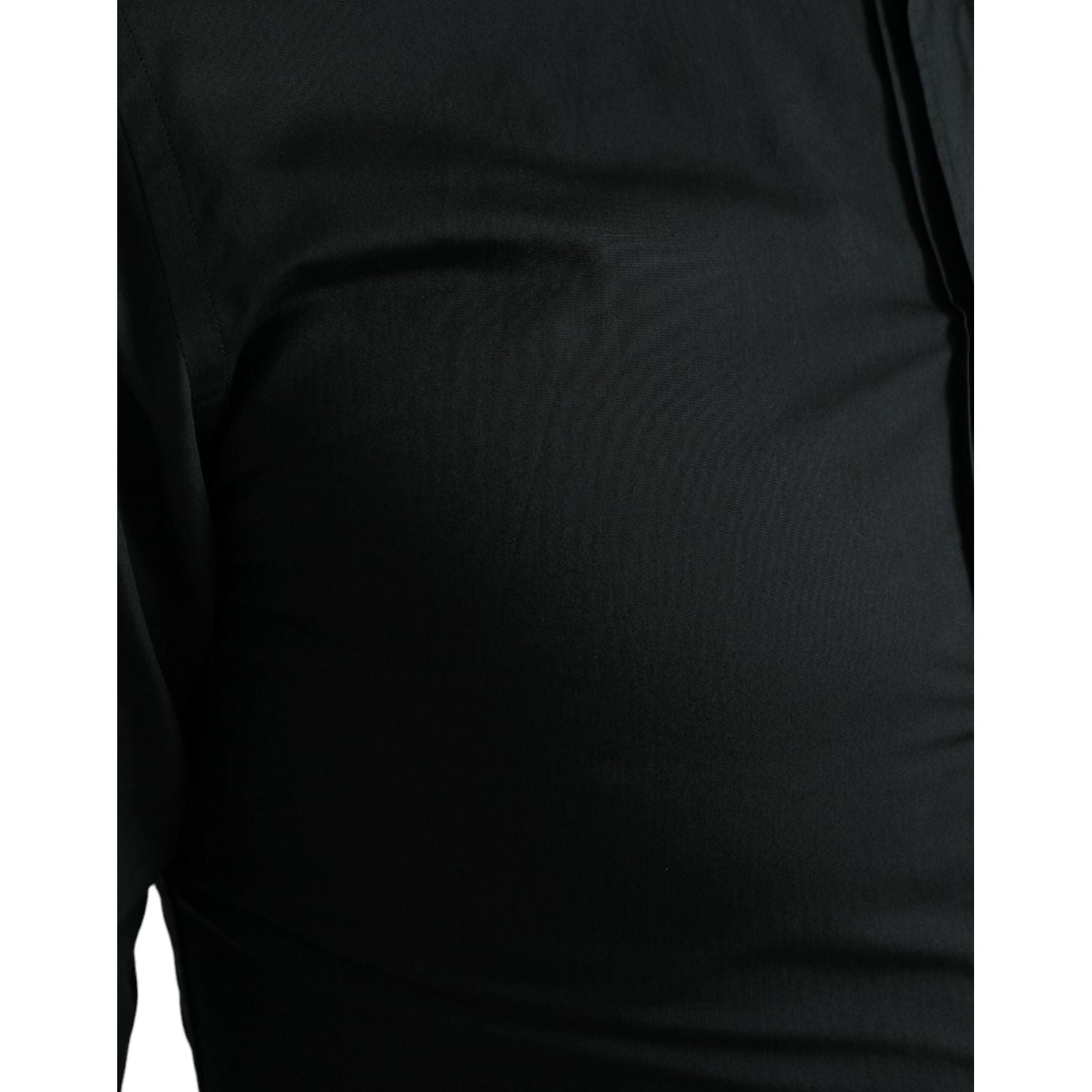 优雅修身黑色丝绸混纺衬衫