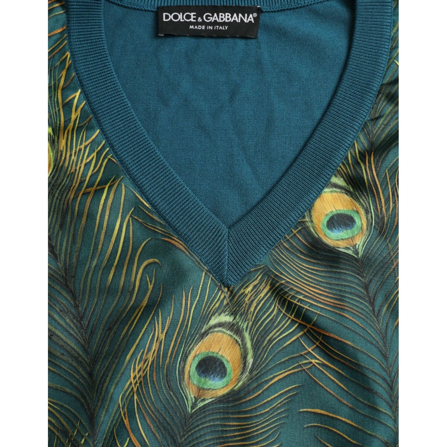 Dolce & Gabbana Green Peacock Feather Pullover Sweater