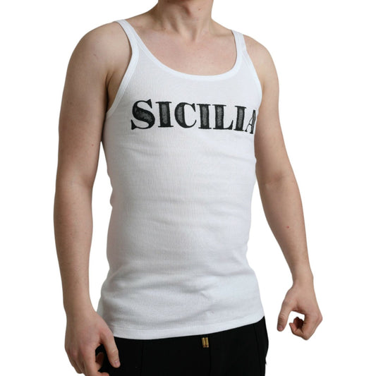 Dolce & Gabbana Elegant White Cotton Tank T-Shirt Dolce & Gabbana Gray