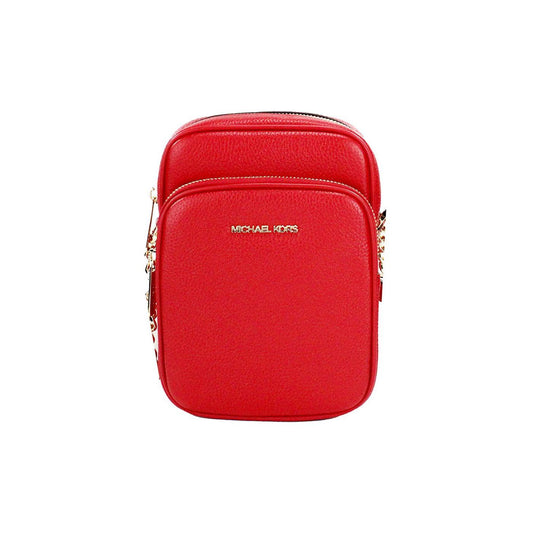 Michael Kors Jet Set Bright Red Pebbled Leather North South Chain Crossbody Bag Michael Kors Firebrick