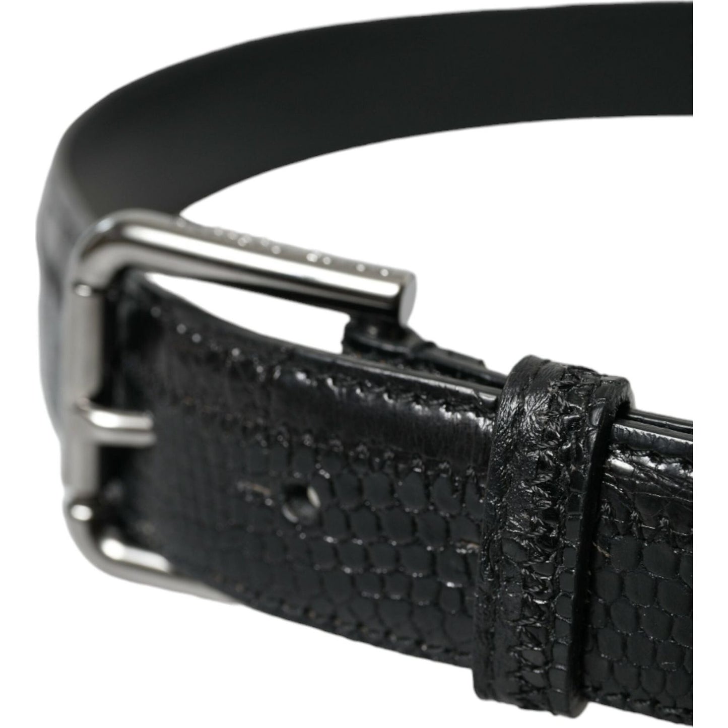 Dolce & Gabbana Black Exotic Leather Silver Metal Buckle Belt