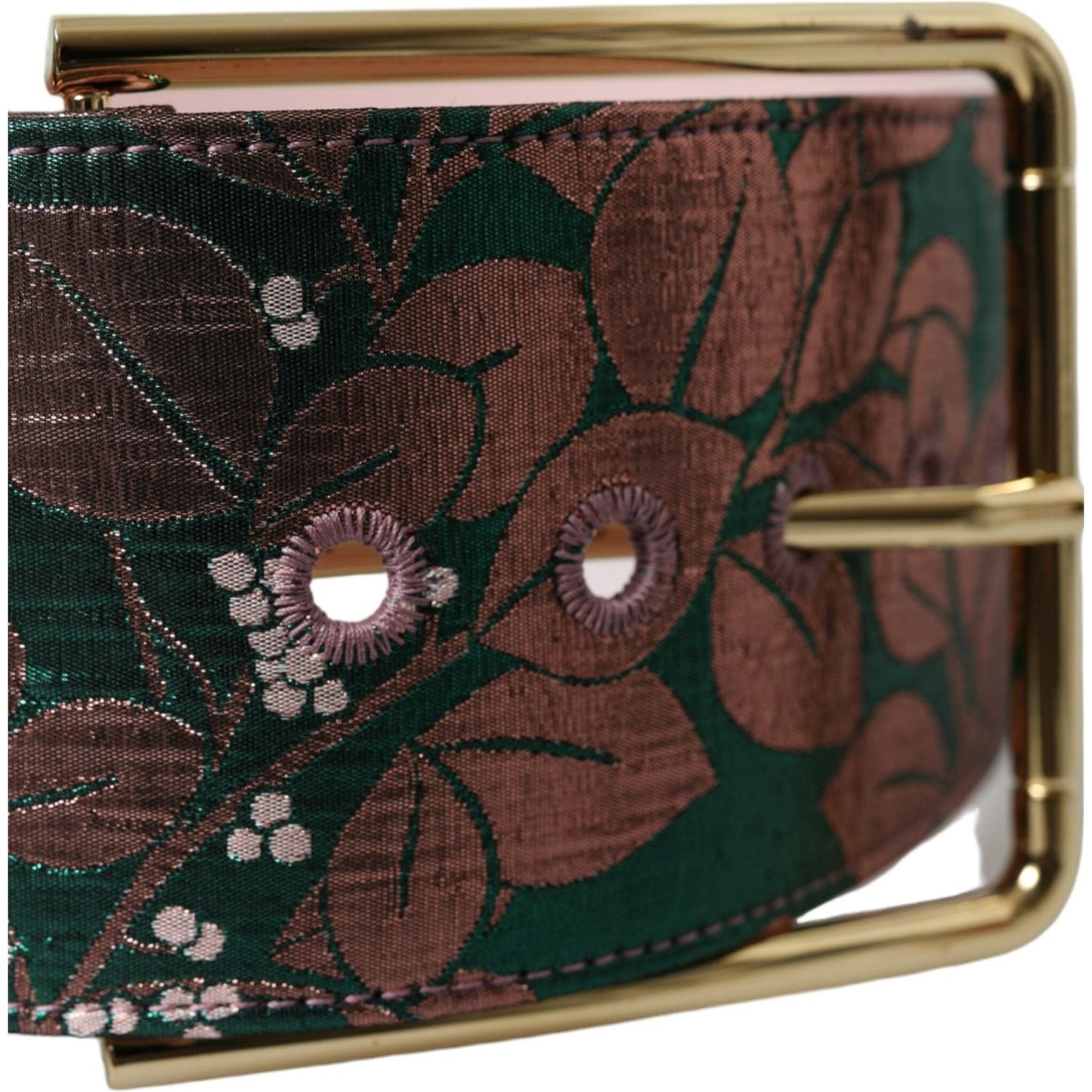 Dolce & Gabbana Multicolor Floral Jacquard Lurex Gold Buckle Belt