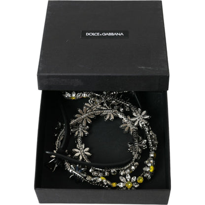 Dolce & Gabbana Black Daisy Crystal Dauphine Waist Belt