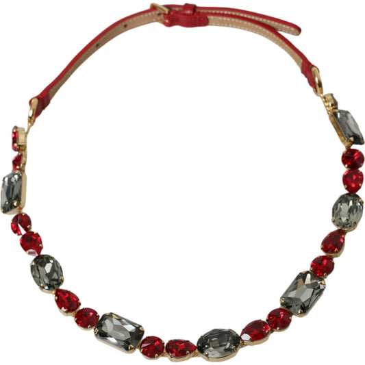 Dolce & Gabbana Red Leather Crystal Chain Waist Belt