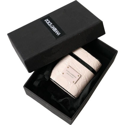 Dolce & Gabbana Light Pink Calf Leather Metal Logo Plaque Airpods Case