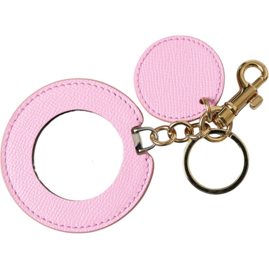 Dolce & Gabbana Pink Calf Leather Gold Metal Logo Print Keyring Keychain SMY101226