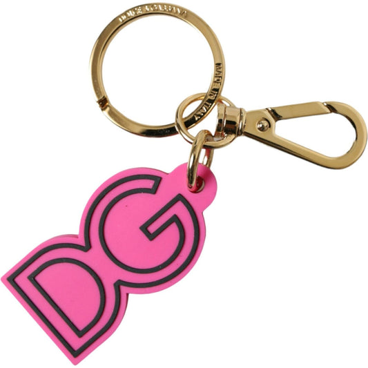 Dolce & Gabbana Pink Rubber Gold Tone Metal DG Logo Keyring Keychain SMY101227