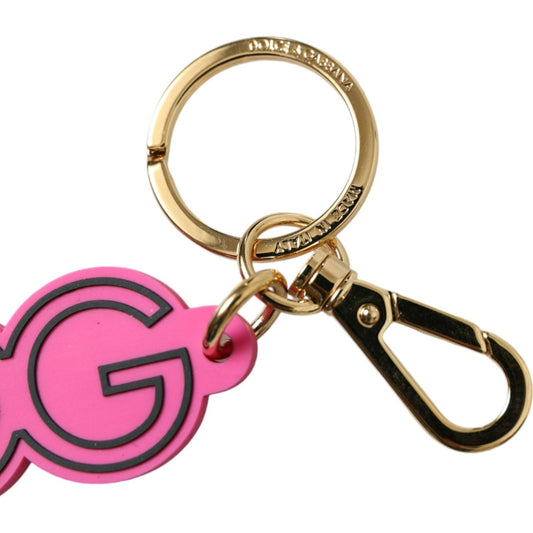 Dolce & Gabbana Pink Rubber Gold Tone Metal DG Logo Keyring Keychain SMY101227